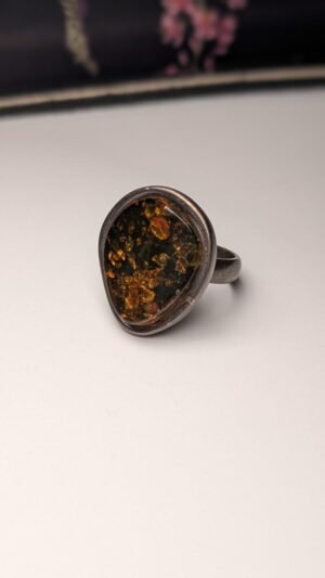 Vintage Sterling Silver Chunky Amber Gemstone Ring | Size P | 925 Silver