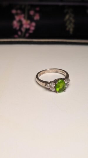 Vintage Sterling Silver Green DQCZ Ring | Size T 1/2 | 925 Silver