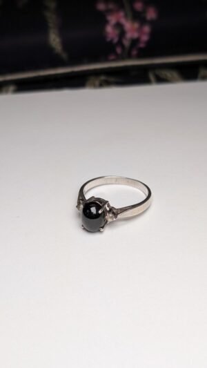 Vintage Sterling Silver Grey Cat's Eye Ring | Size S | 925 Silver