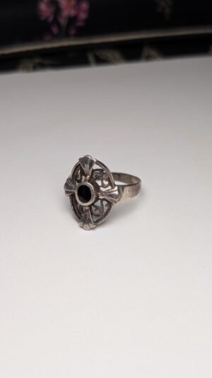 Vintage Sterling Silver Black Onyx Cross Ring | Size P 1/2 | 925 Silver