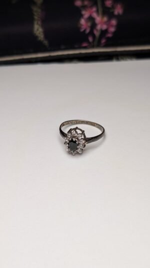 Vintage Sterling Silver Blue/Clear Gemstone Cluster Ring | Size M 1/2 | 925