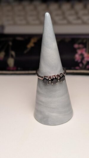Vintage Sterling Silver Deep Blue Gemstone Trilogy Ring | Size P 1/2 | 925