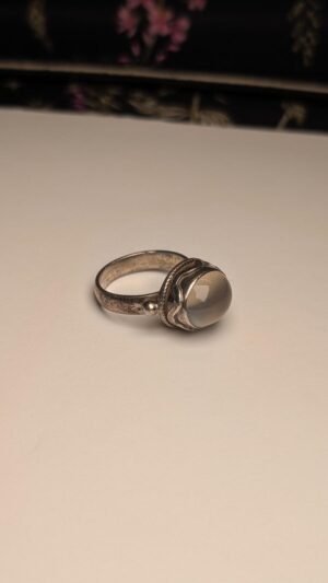 Vintage Sterling Silver Clear/Grey Cat’s Eye Quartz Ring | Size N | 925 Silver