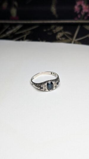 Vintage Sterling Silver 1980 Deep Blue Gemstone Ring | Size P | 925 Silver