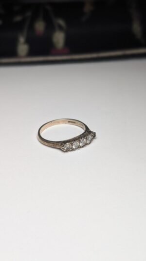 Vintage 9ct Plated Sterling Silver 5 Clear Stone Ring | Size O | 925 Silver