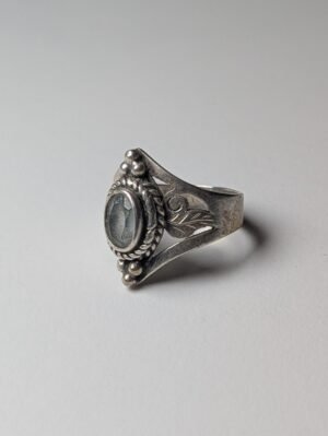Vintage Sterling Silver Light Blue Aquamarine Floral Ring | Size L | 925 Silver