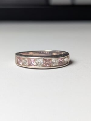 Vintage Sterling Silver Pink & Clear CZ Gemstones Ring | Size P 1/2 | 925