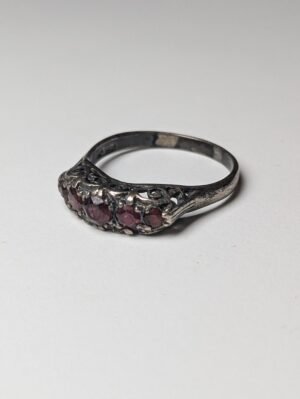 Vintage Sterling Silver 5 Row Red Garnet Gemstone Ring | Size W | 925 Silver