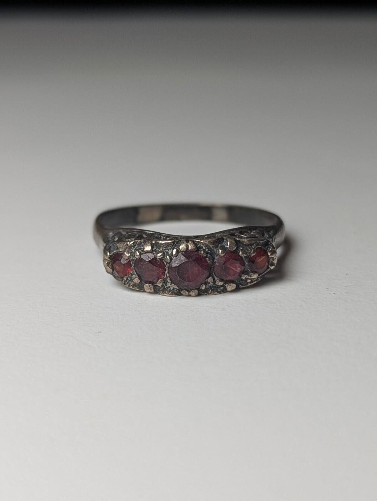 Vintage Sterling Silver 5 Row Red Garnet Gemstone Ring | Size W | 925 Silver - Image 3