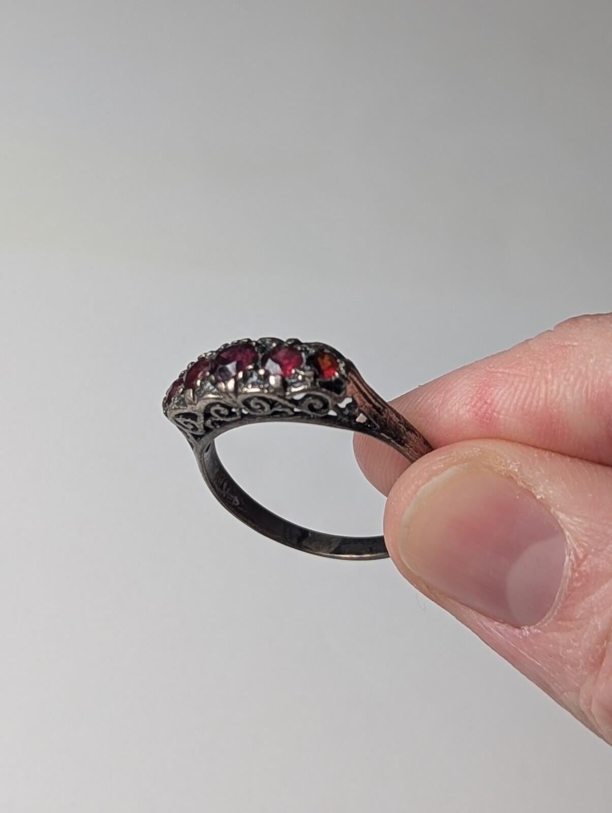Vintage Sterling Silver 5 Row Red Garnet Gemstone Ring | Size W | 925 Silver - Image 4
