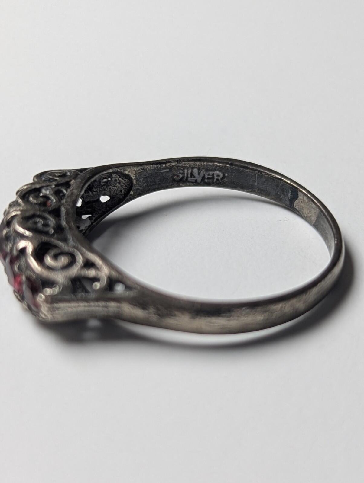Vintage Sterling Silver 5 Row Red Garnet Gemstone Ring | Size W | 925 Silver - Image 5
