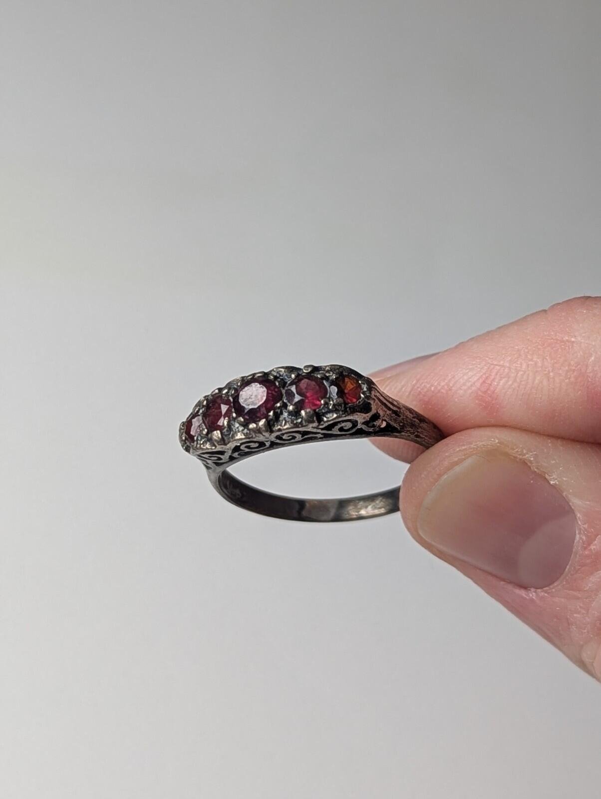 Vintage Sterling Silver 5 Row Red Garnet Gemstone Ring | Size W | 925 Silver - Image 7