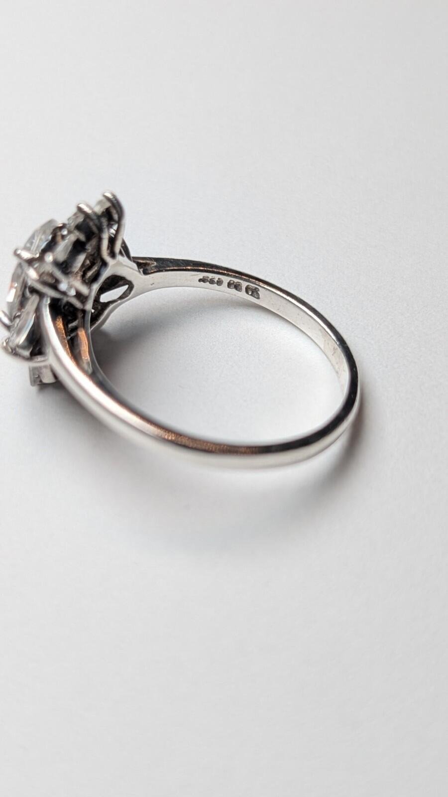 Vintage Sterling Silver Clear DQCZ Morea Halo Statement Ring | Size R | 925 - Image 6