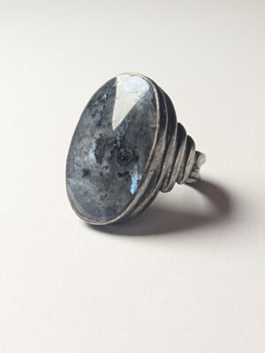 Vintage Sterling Silver Large Larvikite Ring | Size K | 925 Silver