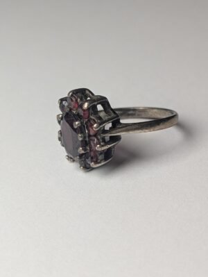 Vintage Sterling Silver Red Garnet Cluster Ring | Size M | 925 Silver