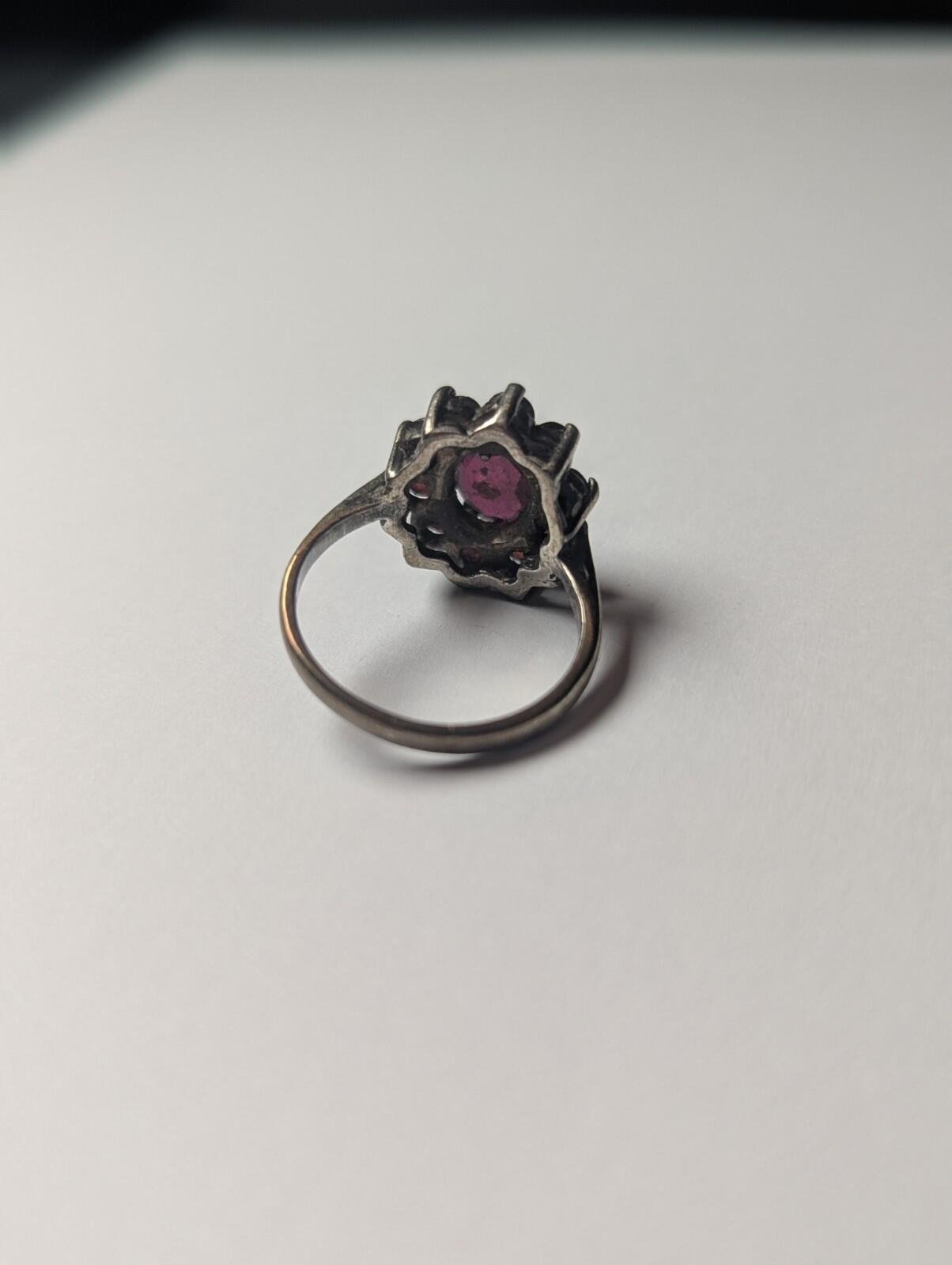 Vintage Sterling Silver Red Garnet Cluster Ring | Size M | 925 Silver - Image 3
