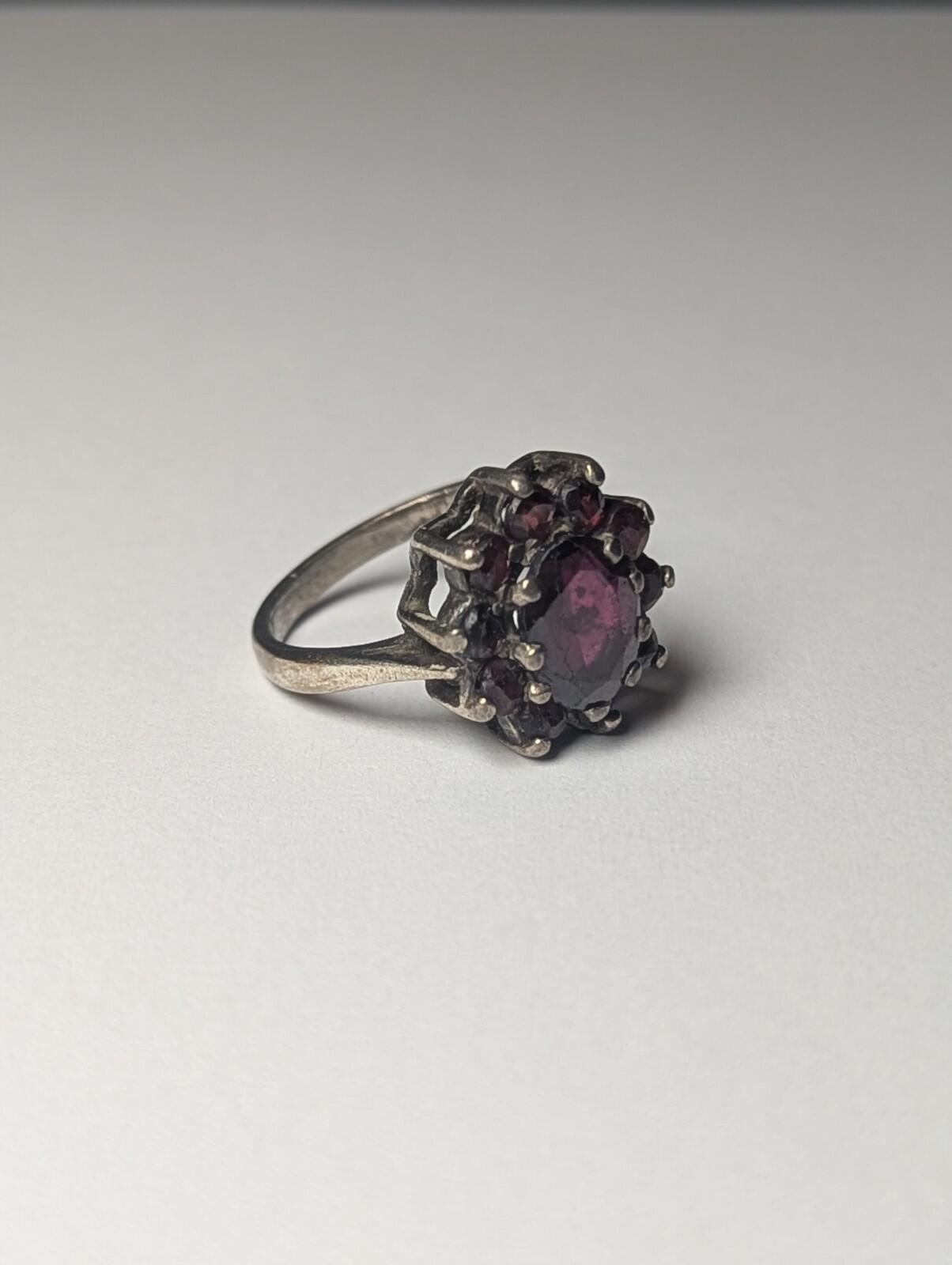 Vintage Sterling Silver Red Garnet Cluster Ring | Size M | 925 Silver - Image 7