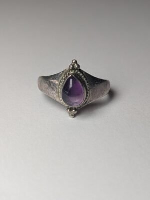 Vintage Sterling Silver Amethyst Teardrop Ring | Size O | 925 Silver