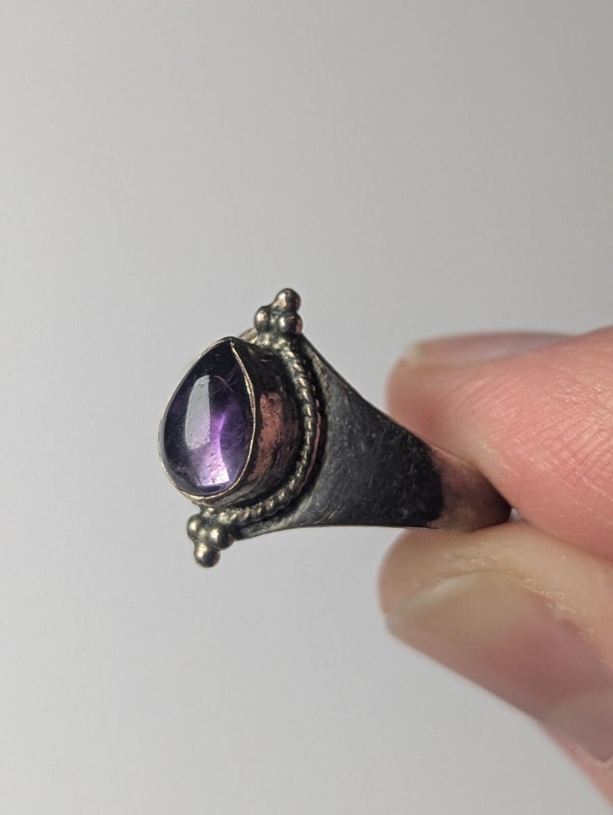 Vintage Sterling Silver Amethyst Teardrop Ring | Size O | 925 Silver - Image 6