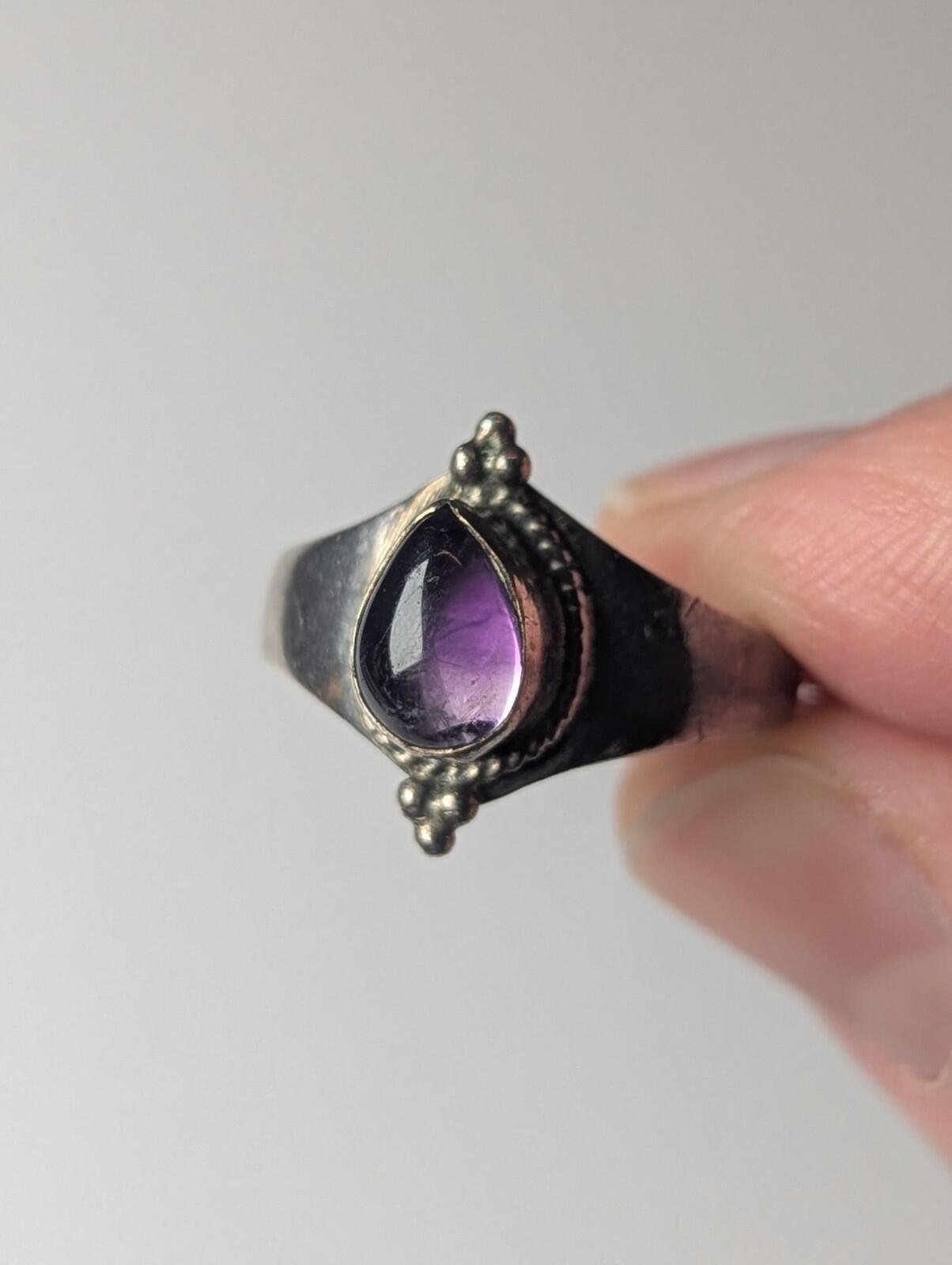 Vintage Sterling Silver Amethyst Teardrop Ring | Size O | 925 Silver - Image 7
