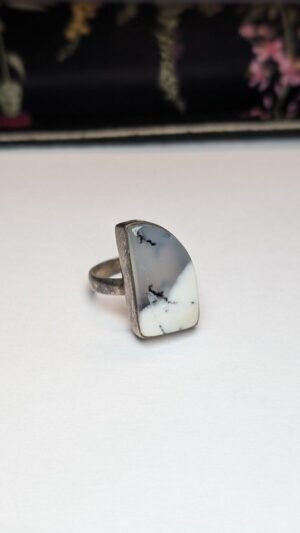 Vintage Sterling Silver Dendritic Opal Ring | Size Q 1/2 | 925 Silver