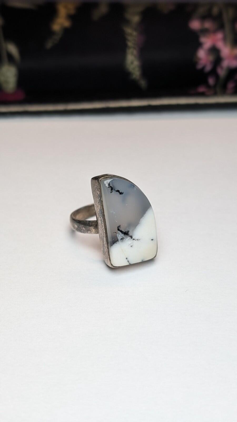 Vintage Sterling Silver Dendritic Opal Ring | Size Q 1/2 | 925 Silver
