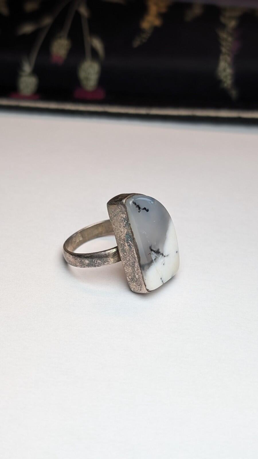 Vintage Sterling Silver Dendritic Opal Ring | Size Q 1/2 | 925 Silver - Image 3