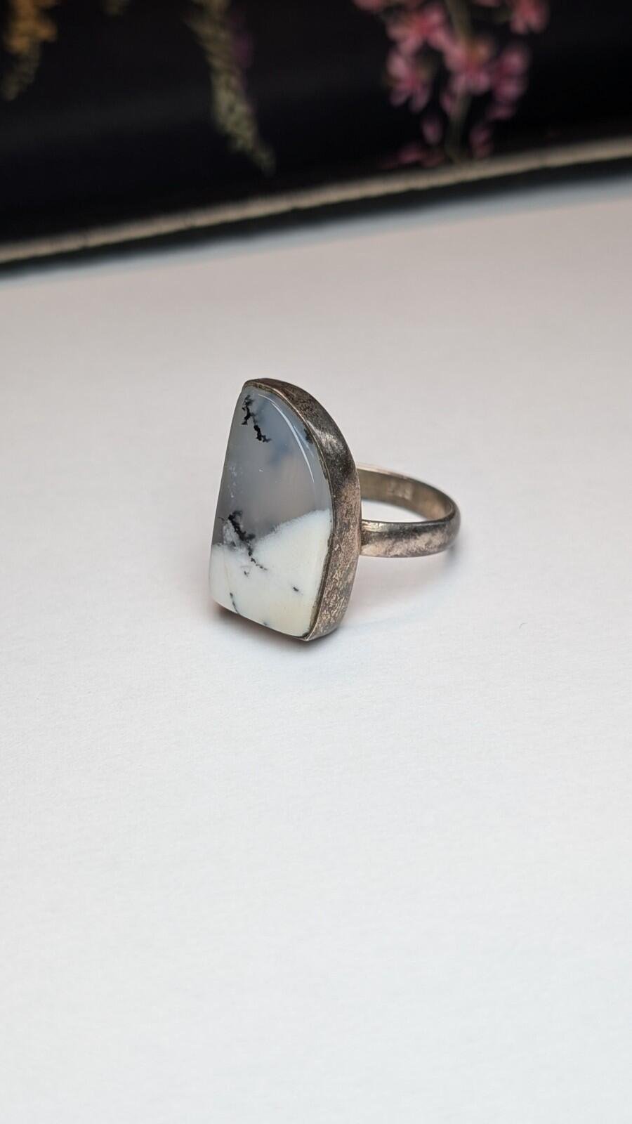 Vintage Sterling Silver Dendritic Opal Ring | Size Q 1/2 | 925 Silver - Image 4