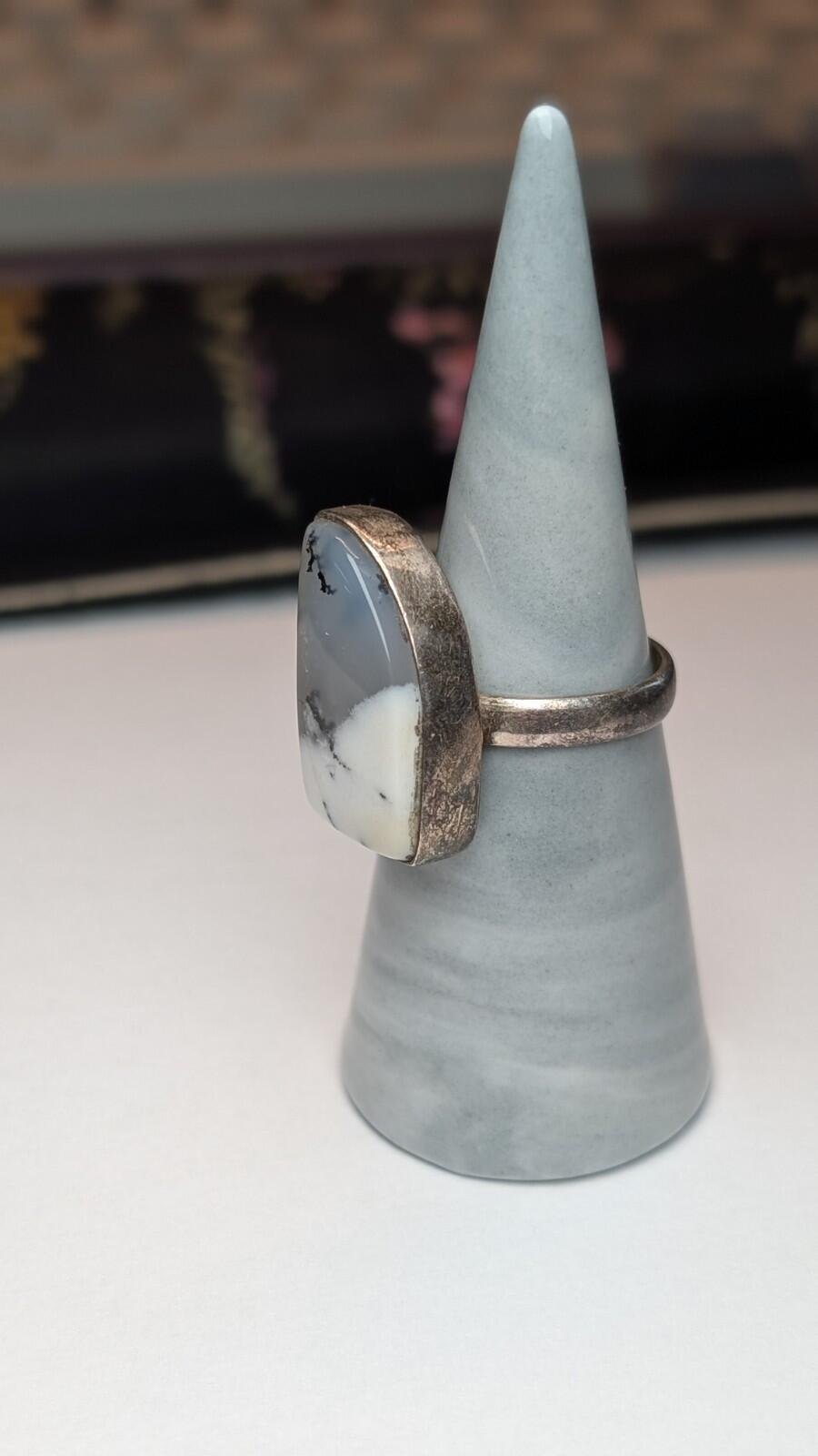 Vintage Sterling Silver Dendritic Opal Ring | Size Q 1/2 | 925 Silver - Image 9