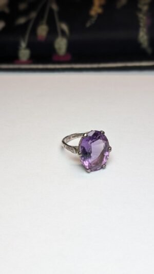 Vintage Sterling Silver Large Oval Amethyst Ring | Size J 1/2 | 925 Silver