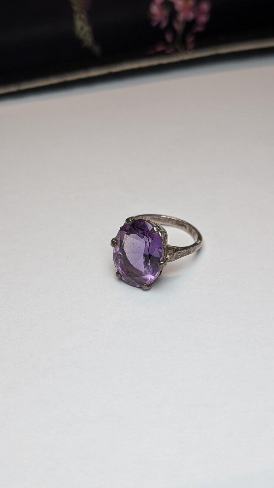 Vintage Sterling Silver Large Oval Amethyst Ring | Size J 1/2 | 925 Silver - Image 2