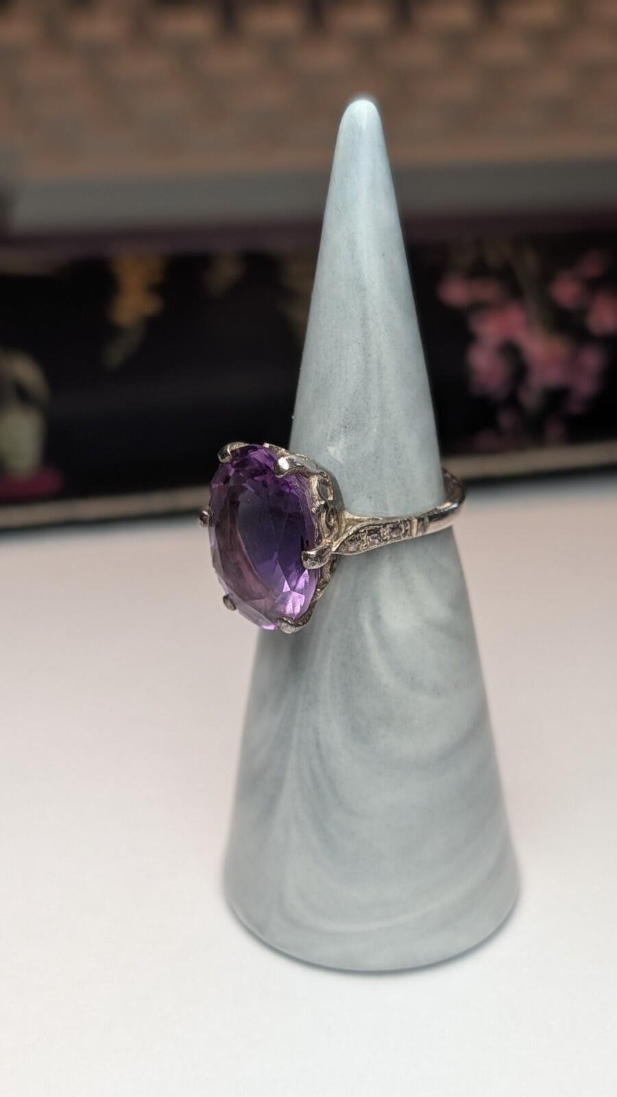Vintage Sterling Silver Large Oval Amethyst Ring | Size J 1/2 | 925 Silver - Image 4