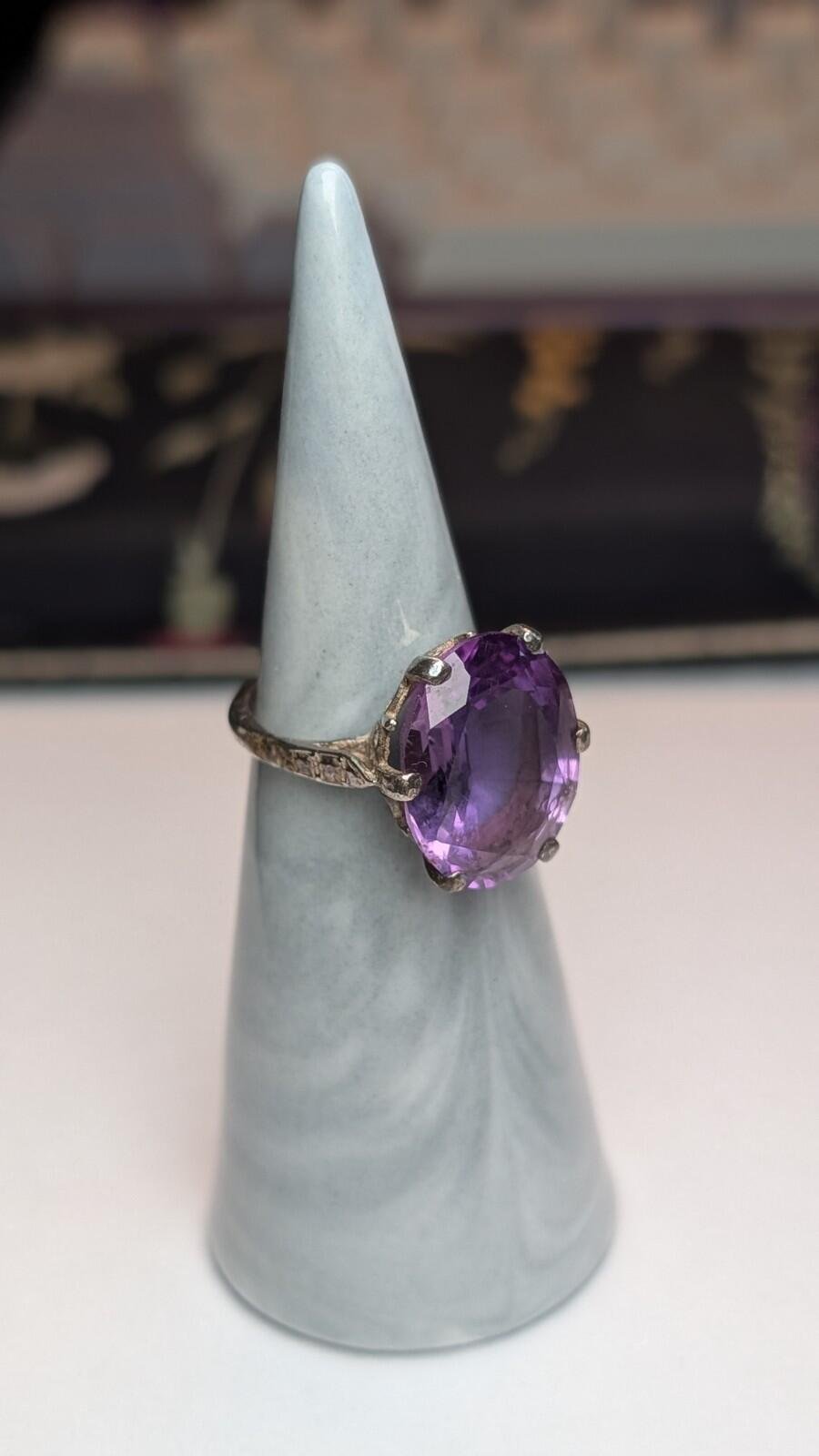 Vintage Sterling Silver Large Oval Amethyst Ring | Size J 1/2 | 925 Silver - Image 6