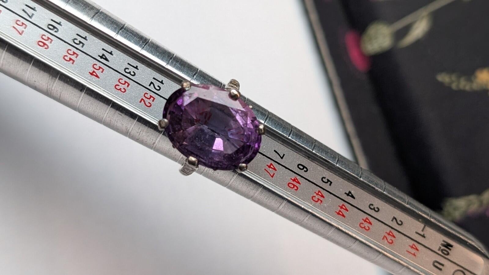 Vintage Sterling Silver Large Oval Amethyst Ring | Size J 1/2 | 925 Silver - Image 8