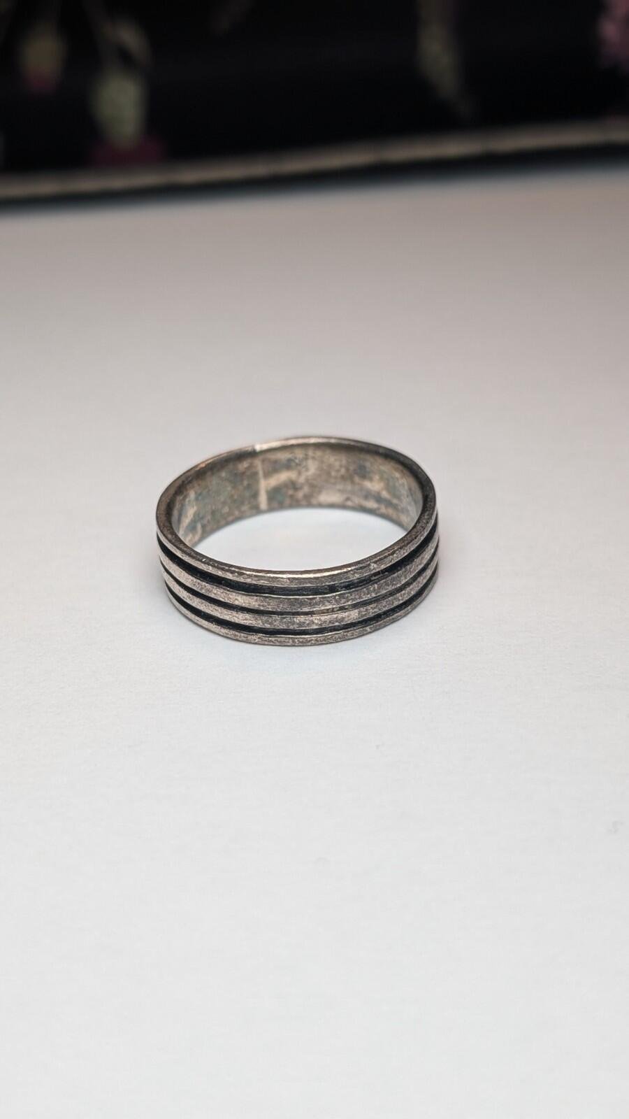 Vintage Sterling Silver Triple Lines Band Ring | Size Y | 925 Silver