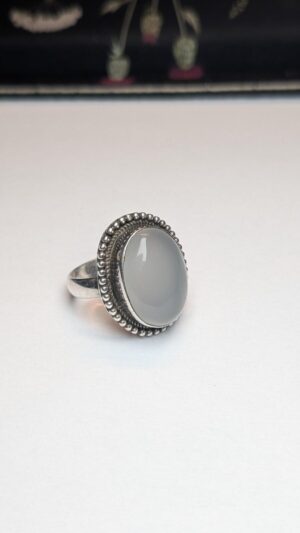Vintage Sterling Silver Grey Chalcedony Ring | Size R | 925 Silver