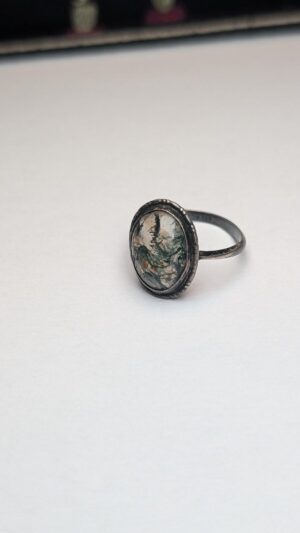 Vintage Sterling Silver Moss Agate Ring | Size P 1/2 | 925 Silver