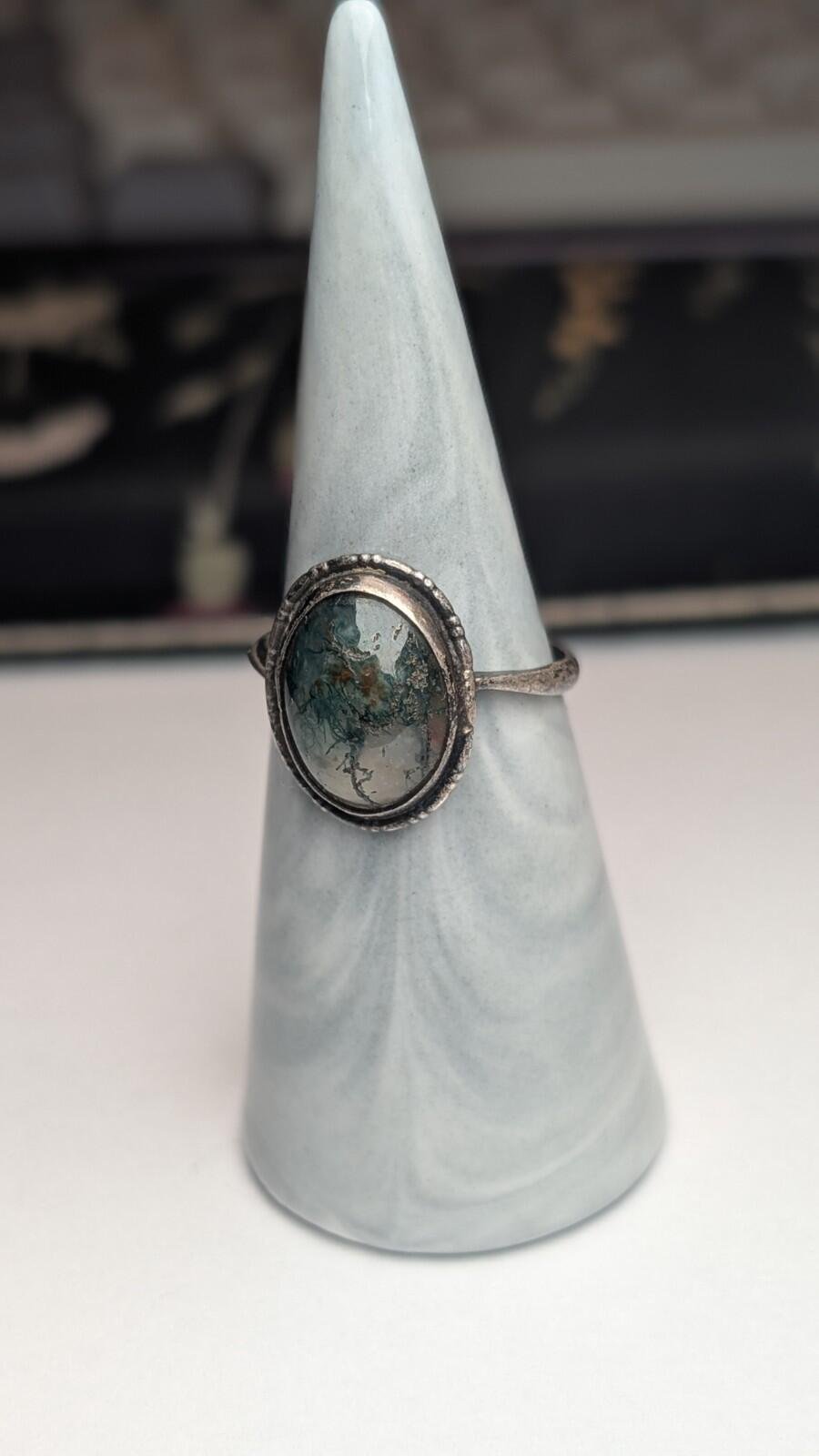Vintage Sterling Silver Moss Agate Ring | Size P 1/2 | 925 Silver - Image 2
