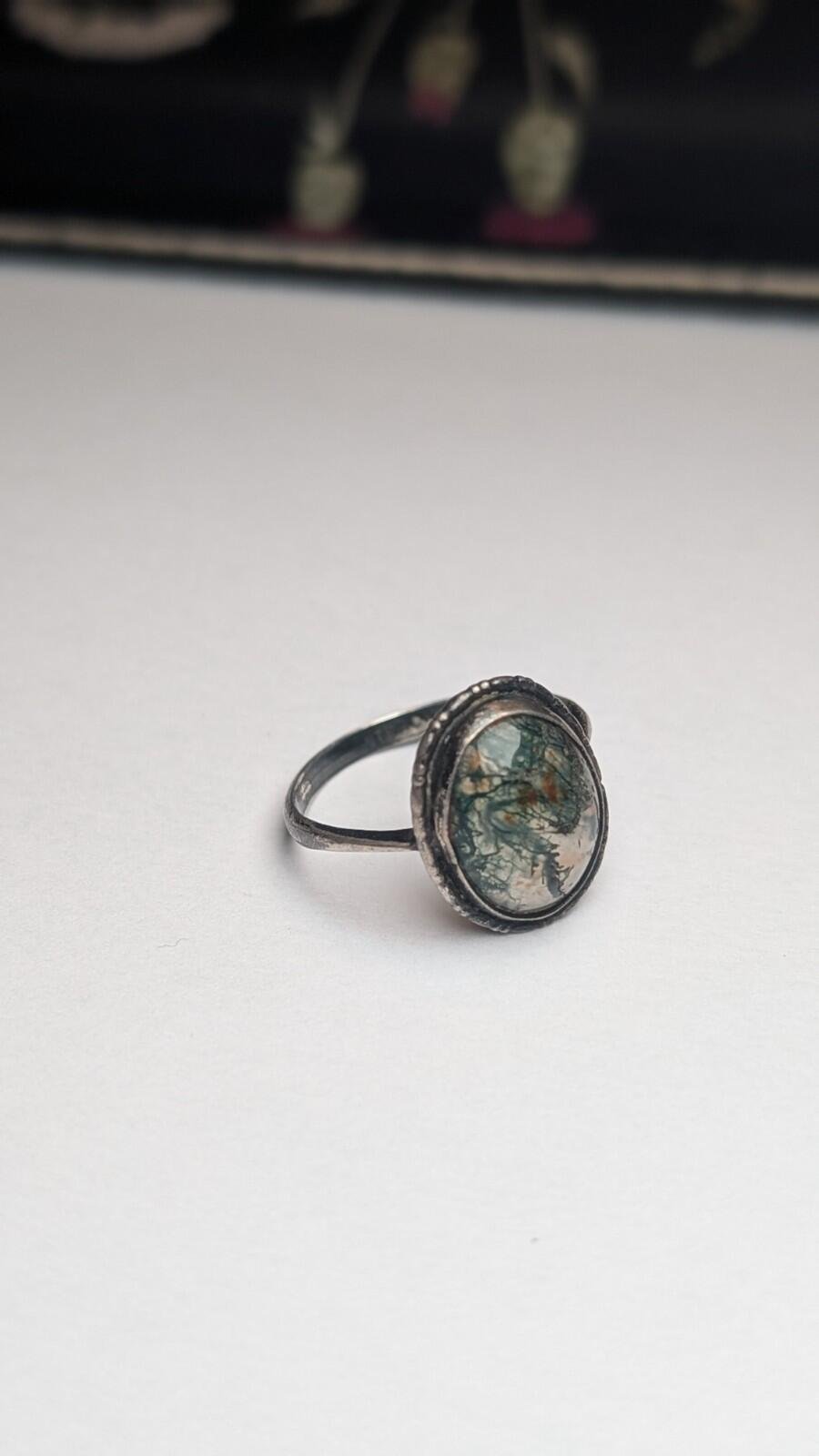 Vintage Sterling Silver Moss Agate Ring | Size P 1/2 | 925 Silver - Image 3