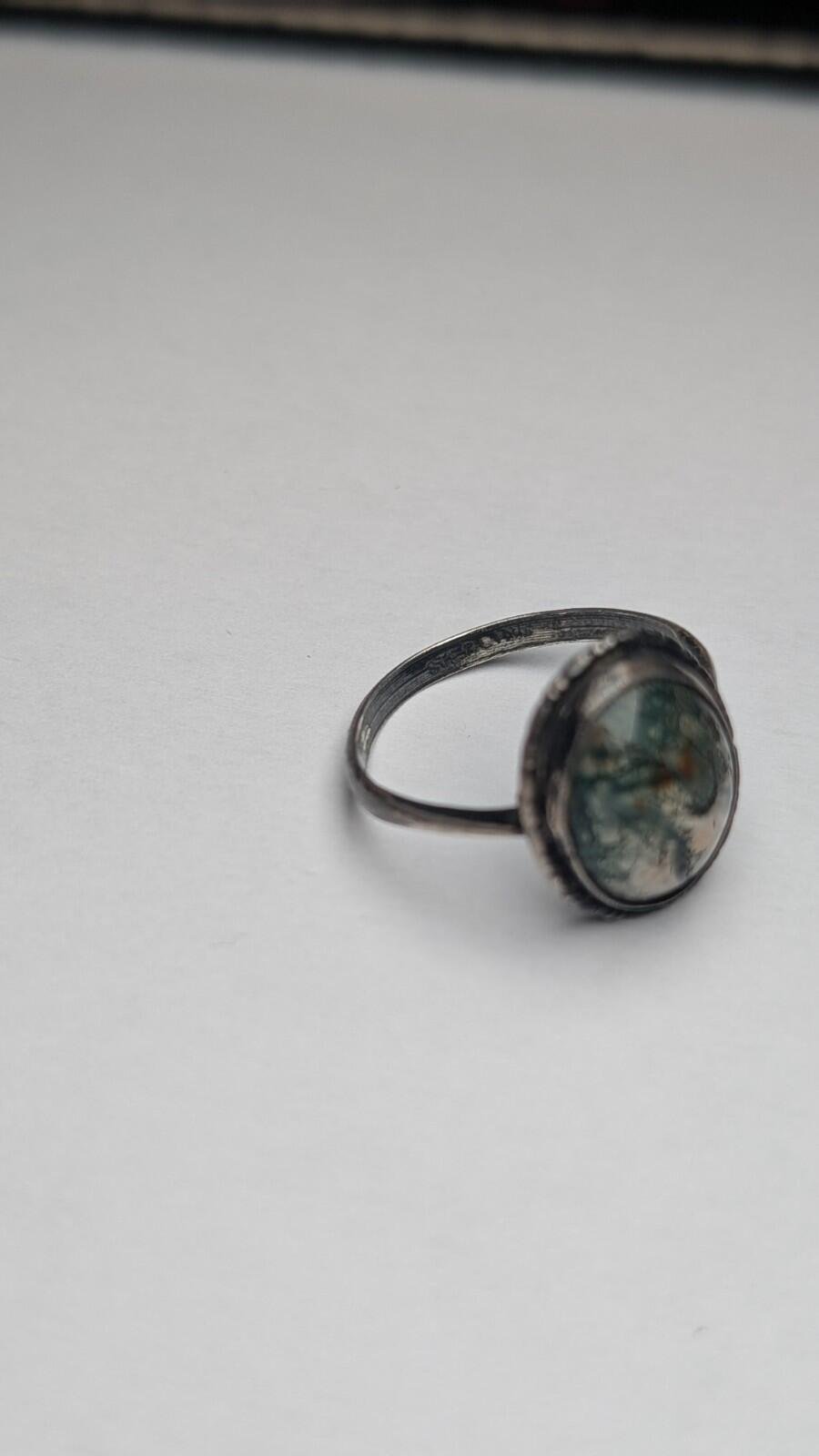 Vintage Sterling Silver Moss Agate Ring | Size P 1/2 | 925 Silver - Image 4
