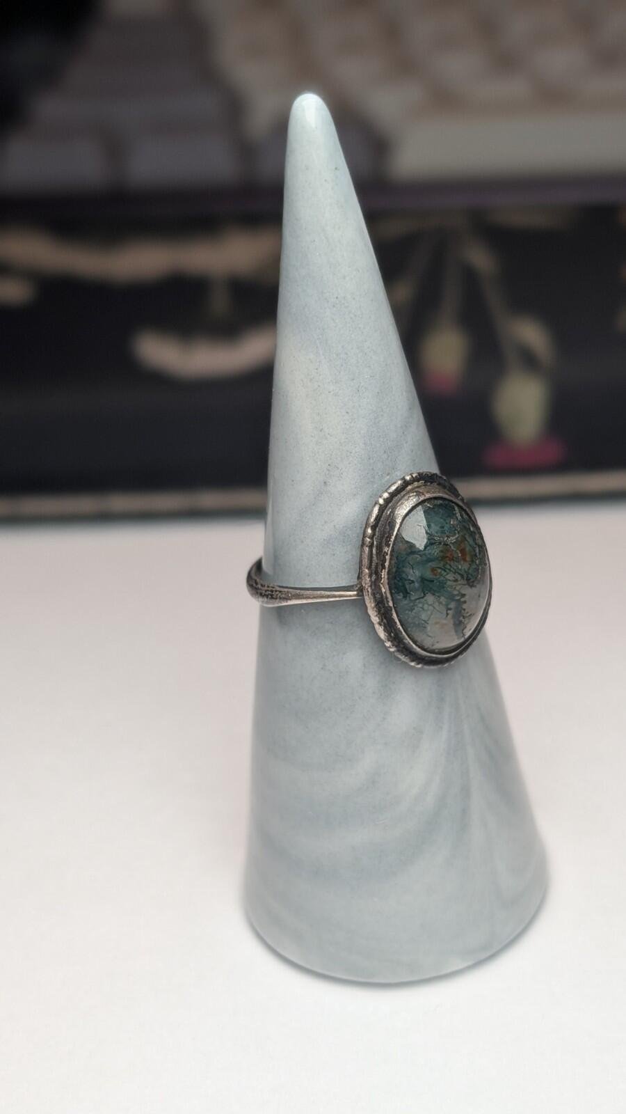 Vintage Sterling Silver Moss Agate Ring | Size P 1/2 | 925 Silver - Image 5