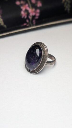 Vintage Sterling Silver Large Amethyst Ring | Size N | 925 Silver