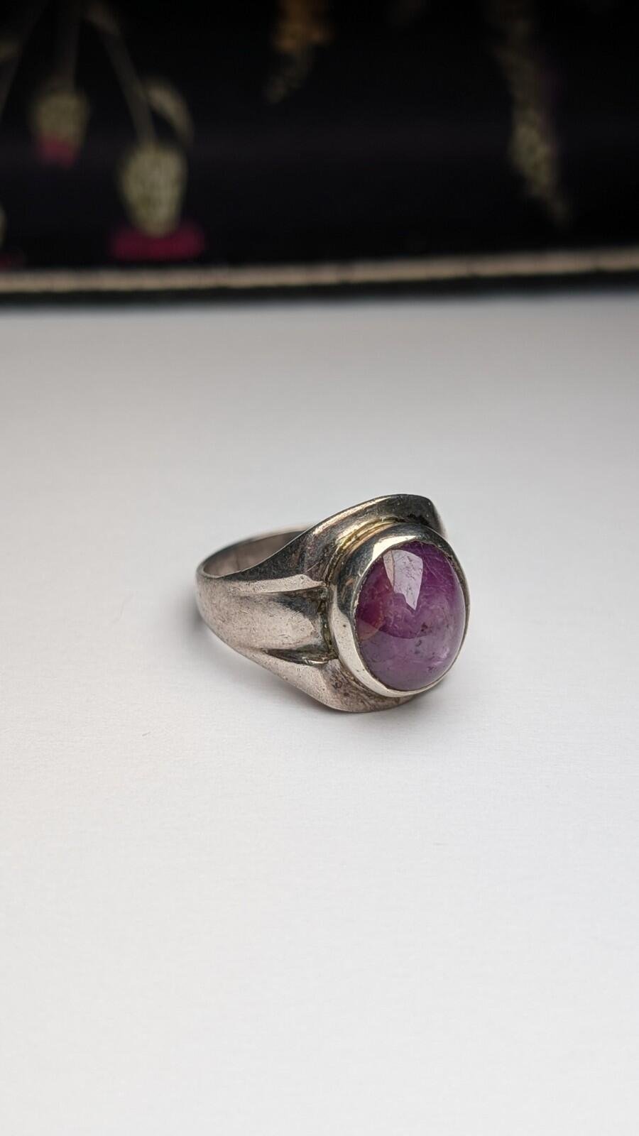 Vintage Sterling Silver Star Ruby Ring | Size Q | 925 Silver