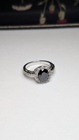 Vintage Sterling Silver Black Spinel Ring | Size S | 925 Silver
