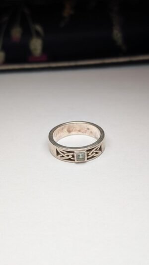 Vintage Sterling Silver Celtic Blue Aquamarine Ring | Size O | 925 Silver