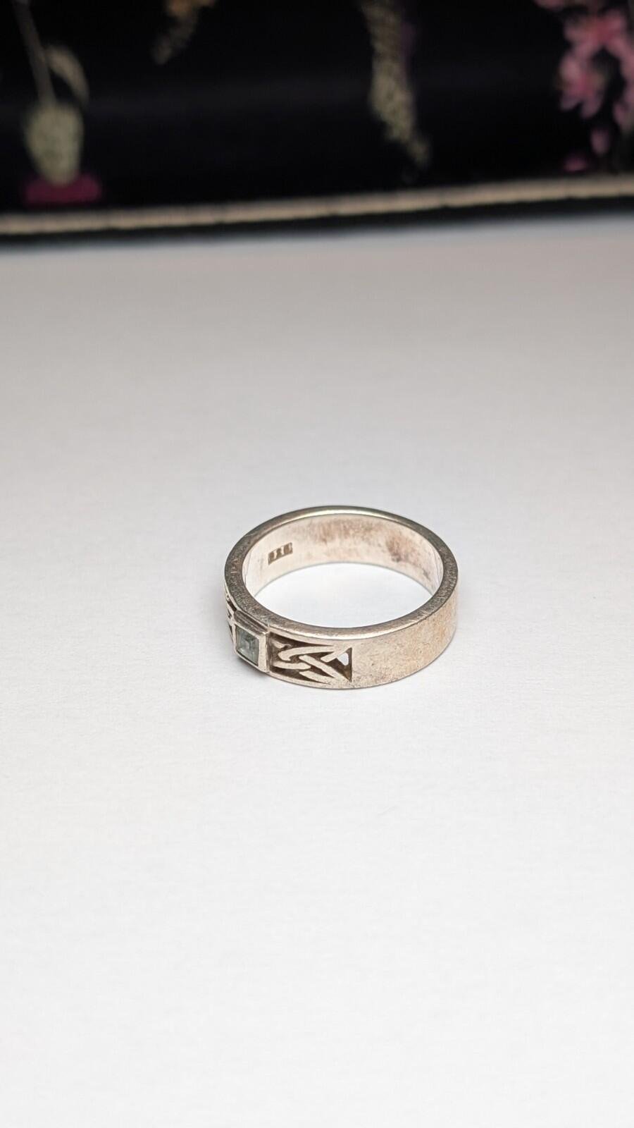 Vintage Sterling Silver Celtic Blue Aquamarine Ring | Size O | 925 Silver - Image 2