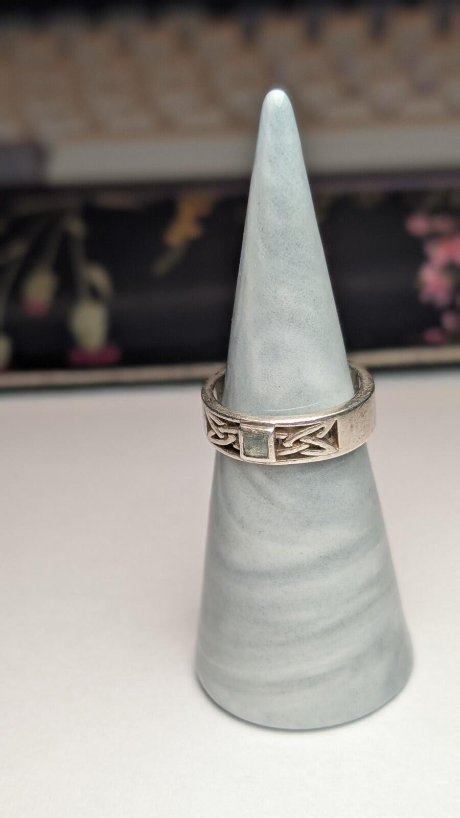 Vintage Sterling Silver Celtic Blue Aquamarine Ring | Size O | 925 Silver - Image 5