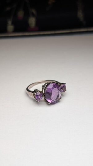 Vintage Sterling Silver Amethyst Trilogy Ring | Size P | 925 Silver