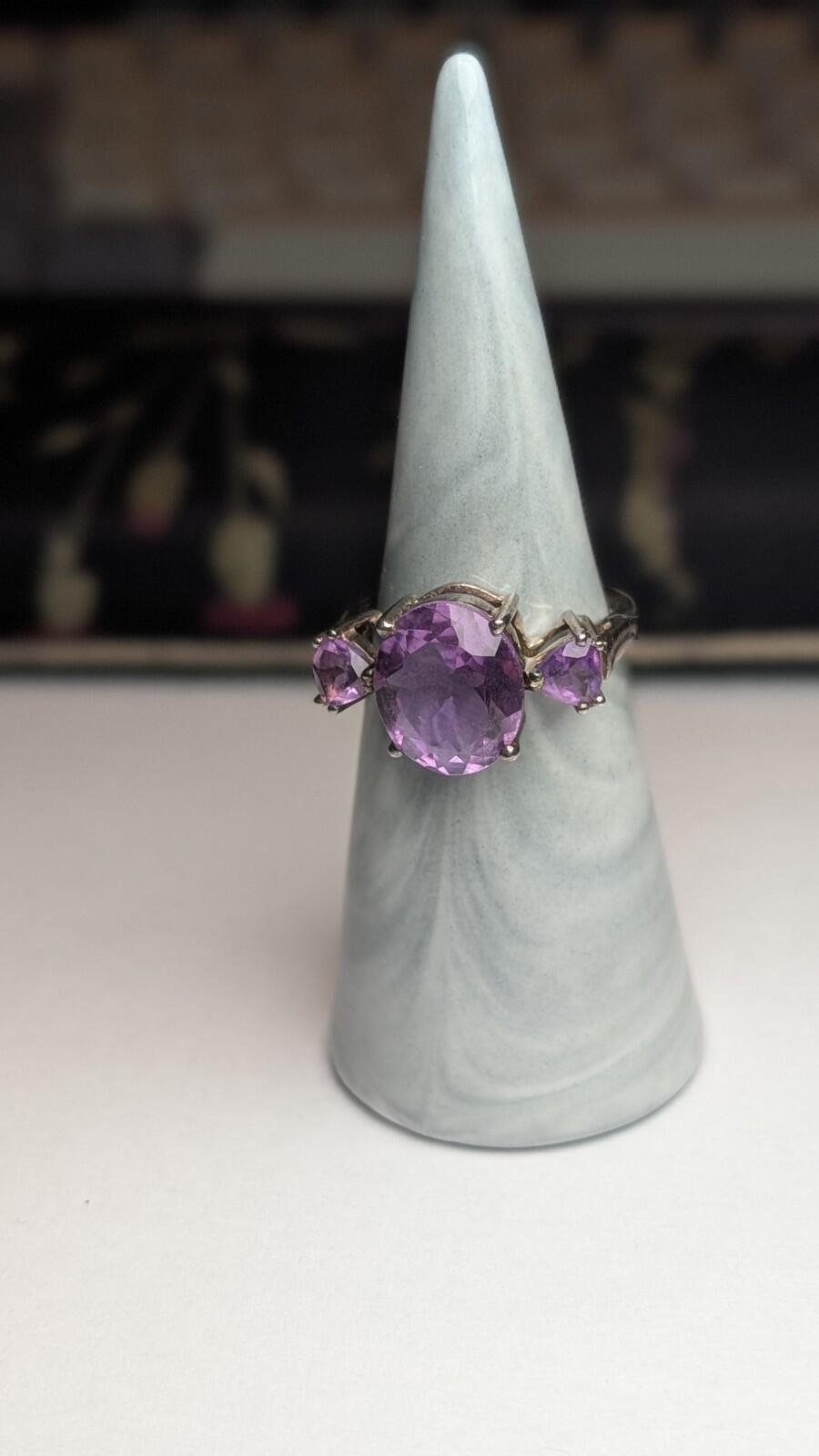 Vintage Sterling Silver Amethyst Trilogy Ring | Size P | 925 Silver - Image 3