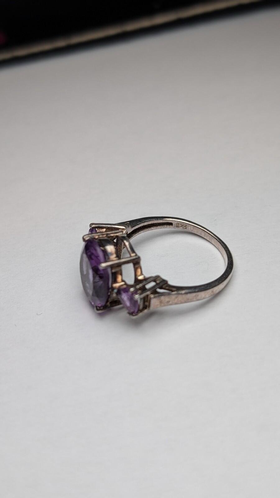 Vintage Sterling Silver Amethyst Trilogy Ring | Size P | 925 Silver - Image 5